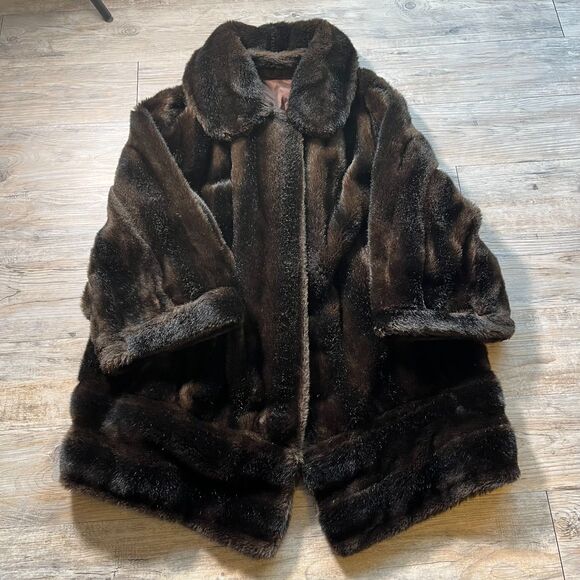 Vintage Faux Fur Coat Women's Medium Large Brown Dark Old Money Classy Mink - Picture 2 of 11